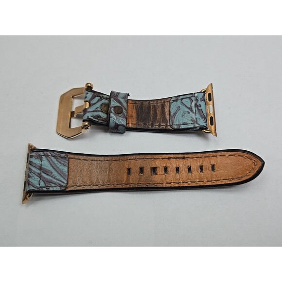 Hadlock Designs Turquoise Floral Leather Apple Watch Band 40mm Rose Gold Boho